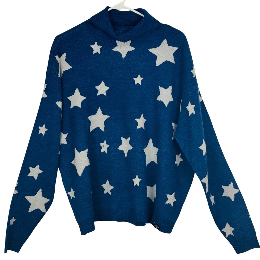 Coraline LAIKA‎ Blue Star Print Turtleneck Sweater Large Cosplay Movie Merch